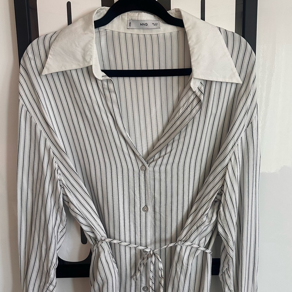 Mango White and Black Striped Shirt